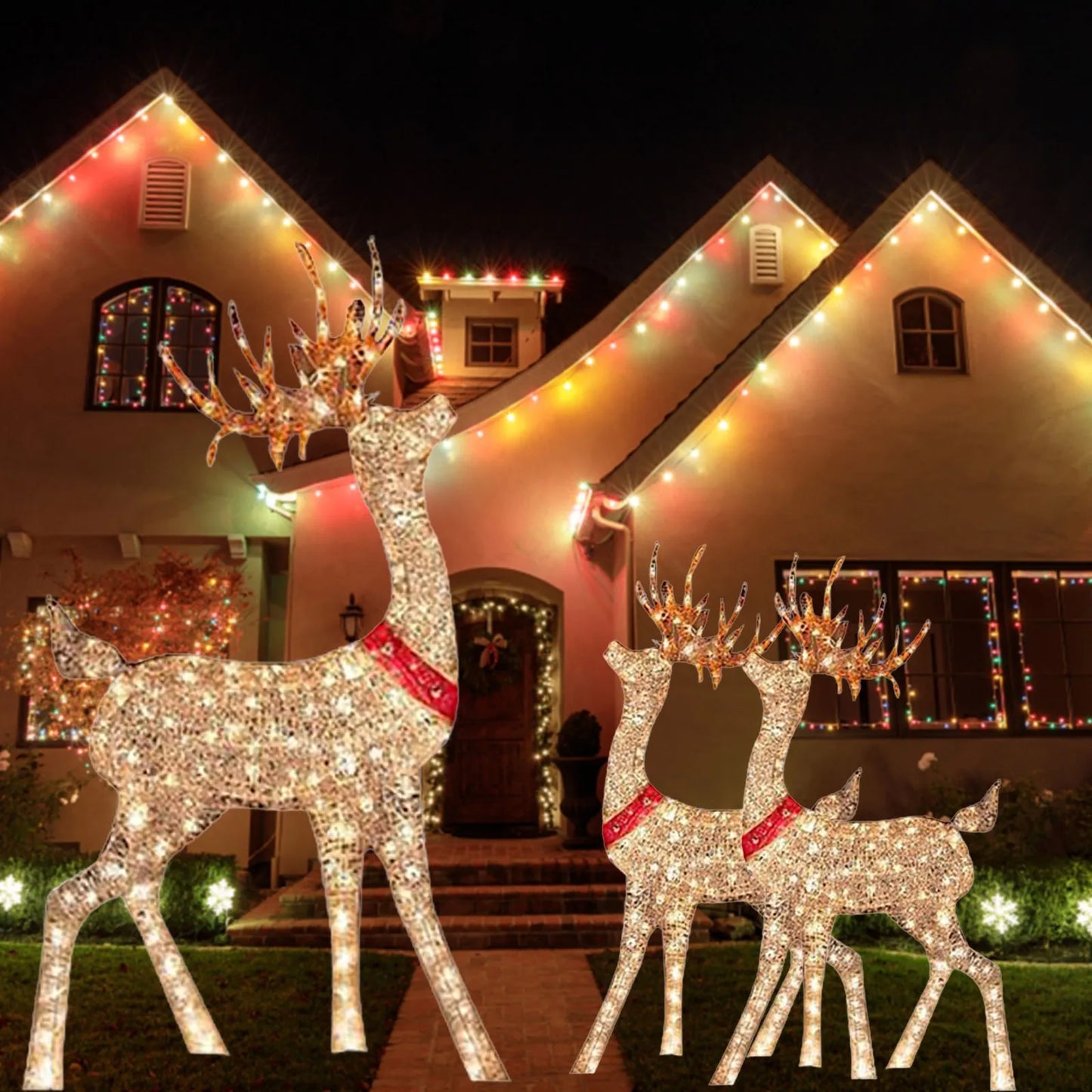 Lighted Christmas Deer Sleigh Outdoor Yard Decoration Winter Decoration For Front Yards New Fashion And Simple Furnishings 2024