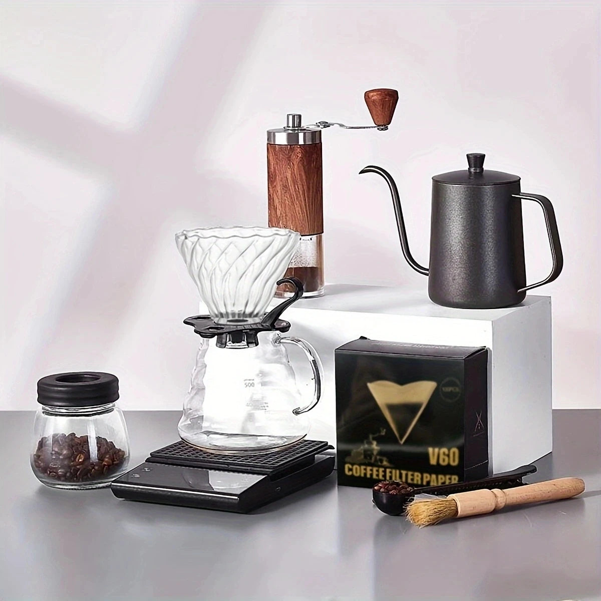 Outdoor combination portable commercial gift box, powder press, powder distributor, hand brewed coffee pot set