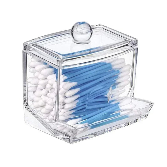 Cotton Swab Box - Transparent Bamboo Cover Dustproof Cotton Swab Toothpick Storage Box Multi-Purpose Visible Dispenser
