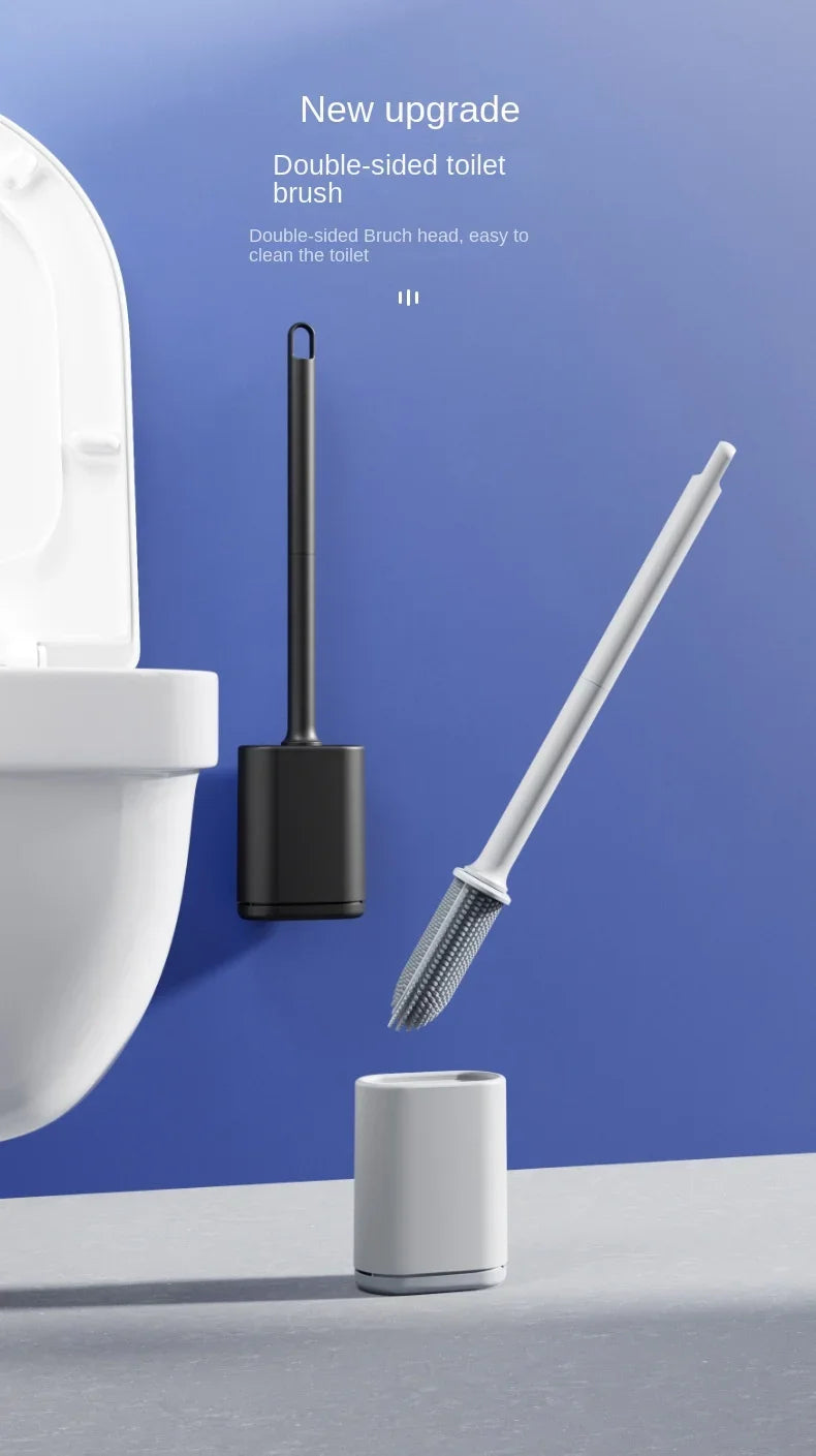 Light luxury Silicone Toilet Brush with Long Handle Flexible Cleane MINI Bathroom Brush Quick Drying Holder Bathroom Accessories