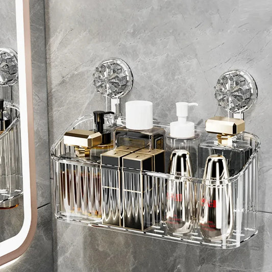 Bathroom Suction Cups Shower Shelves Wall Mounted Storage Rack Draining Basket Holder Punch-Free Organizer Bathroom Accessories
