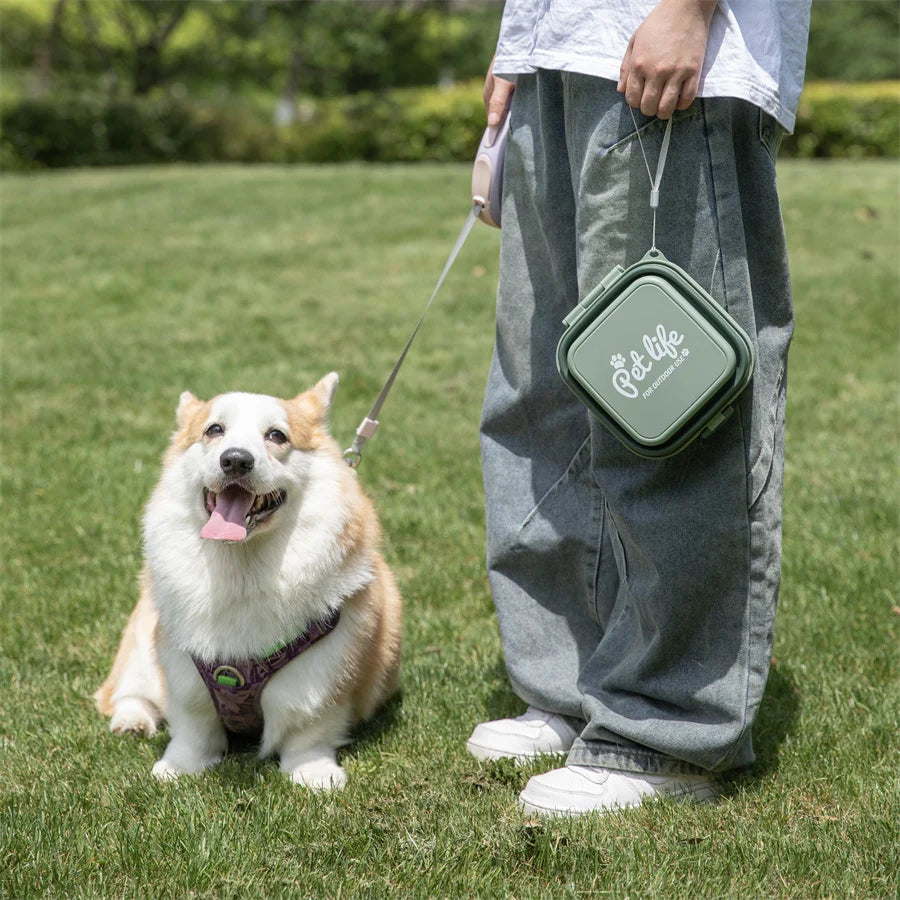 Madden Portable Double-decker Dog Travel Bowl For Cat Folding Bowl Food and Water Pet Outdoor Travel Supplies