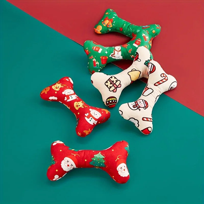 Durable Plush Bone-Shaped Dog Toy - Squeaky, Chew-Resistant for All Breeds - Perfect for Christmas & Birthday Parties