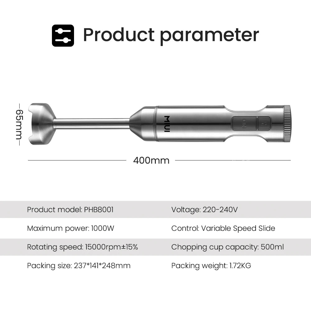 MIUI Hand Immersion Blender 1000W Powerful 4-in-1,Stainless Steel Stick Food Mixer