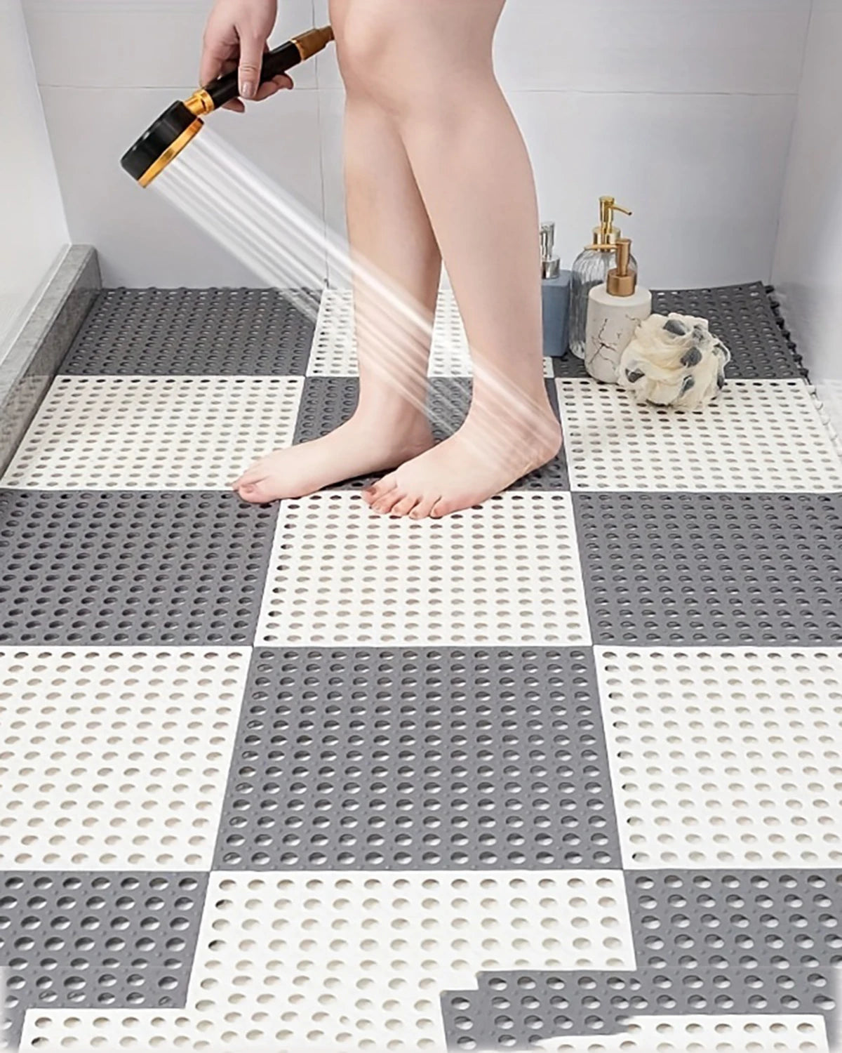 1set/2set/3set- Shower Room Floor Mat, Bathroom Non-slip Mat, Hollow Splicing Water Insulation Bath Feet Mat, Suit For Swimming