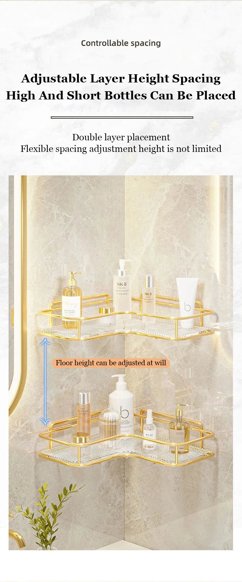 Luxury Acrylic Bathroom Shelf without Drilling Corner Shelf For Shower Kitchen Toilet Skincare Organizer Bathroom Accessories