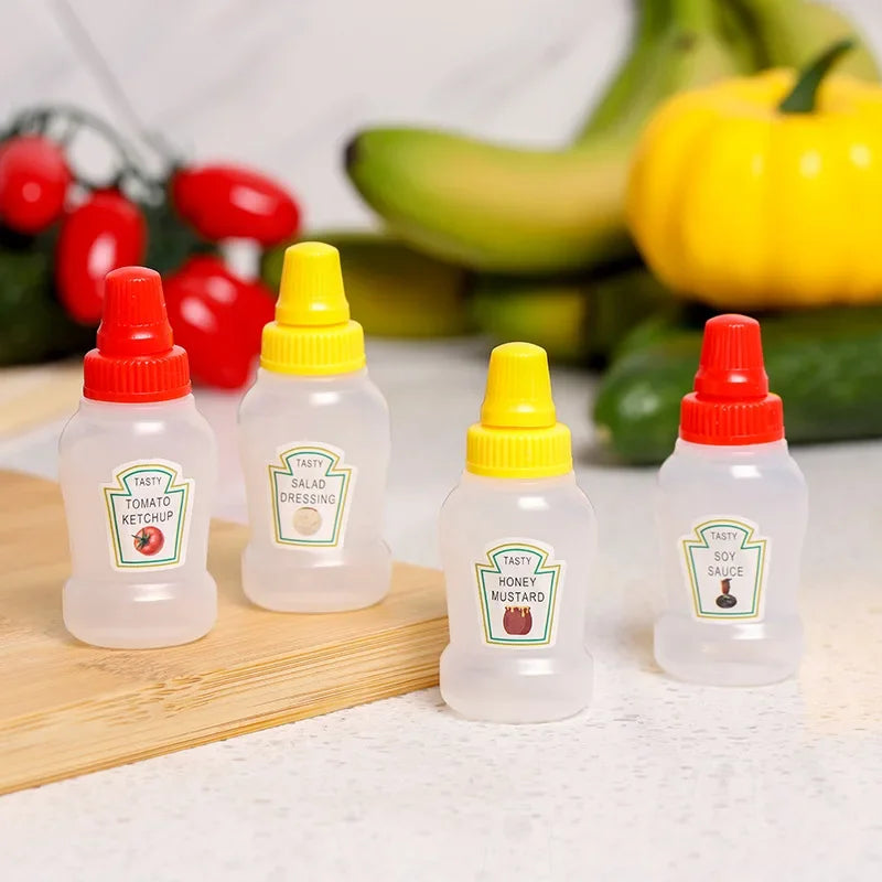 2pcs Mini Sauce Bottle Refillable Ketchup Honey Salad Containers Bottles Portable Sauce Jars Lunch Box Dressing Dispensers Box