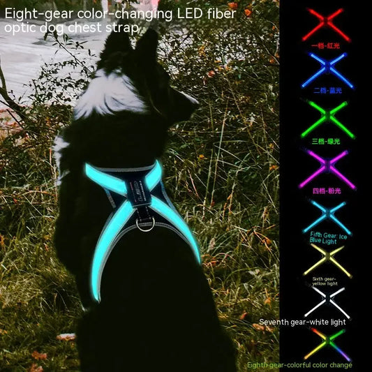 Pet Supplies Explosion-Proof Flush Dog Traction 8 Gears Color Changing Led Light Dog Chest Braces Dog Clothes Pet Collars