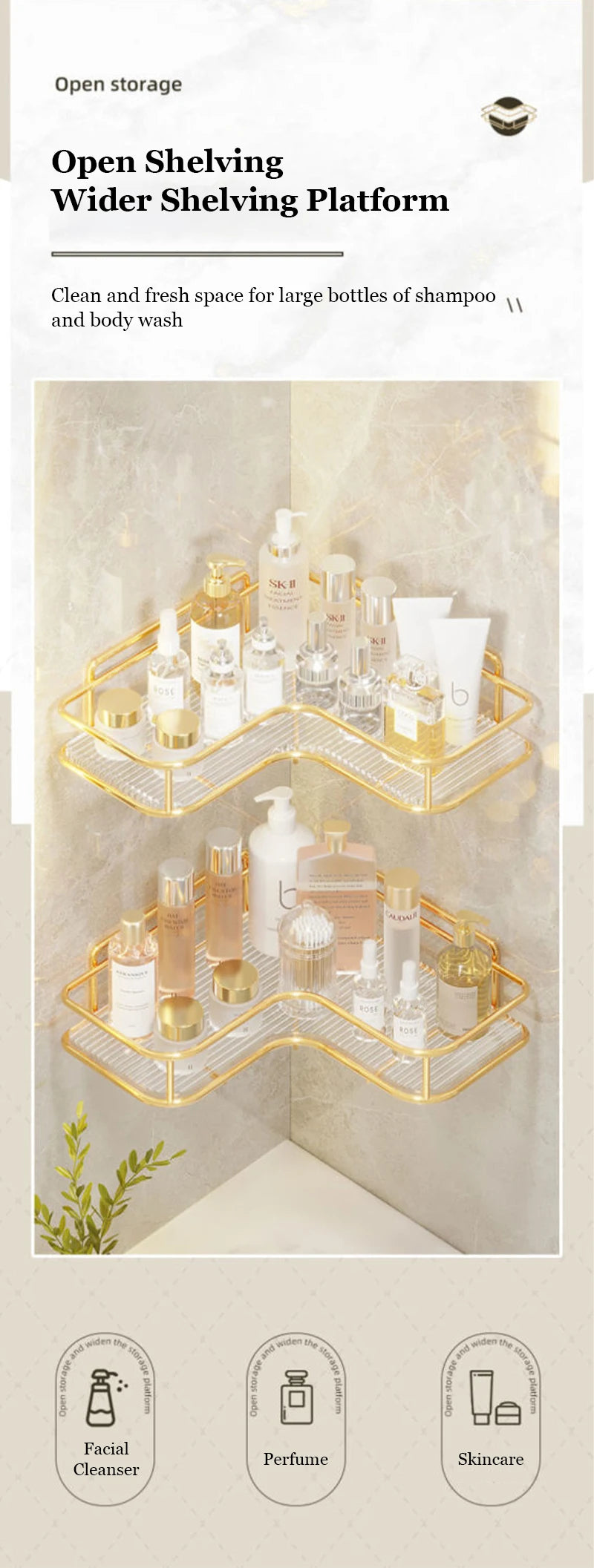 Luxury Acrylic Bathroom Shelf without Drilling Corner Shelf For Shower Kitchen Toilet Skincare Organizer Bathroom Accessories