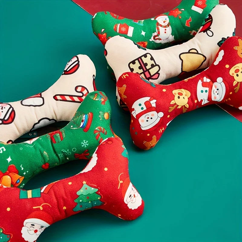 Durable Plush Bone-Shaped Dog Toy - Squeaky, Chew-Resistant for All Breeds - Perfect for Christmas & Birthday Parties