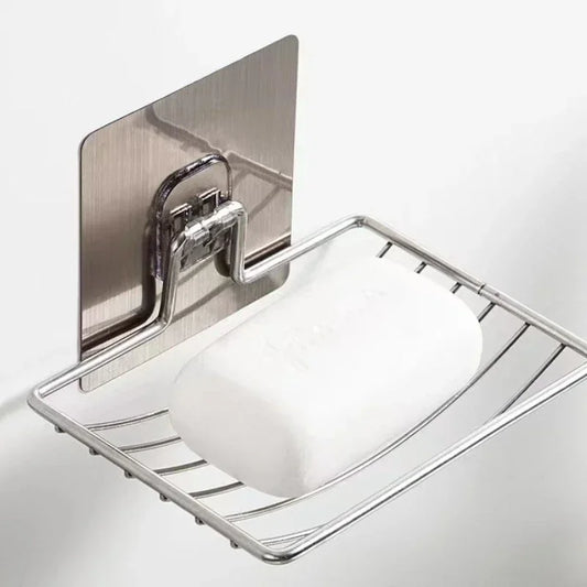 Stainless Steel Soap Rack Punch-free Nail-free Bathroom Single Layer Drain Wall Hanging Sucker Soap Box Light Luxury Shelf
