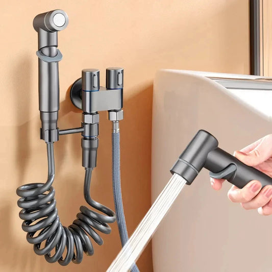 Zinc Alloy Angle Valve Wall Mount Toilet Bidet Sprayer Set One In Two Out Water Cleaning Sprayer for Bathroom Toilet Accessories