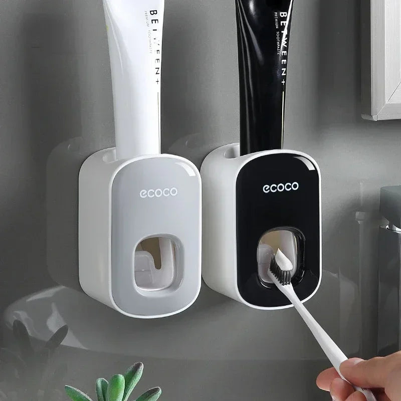 Automatic Toothpaste Dispenser Dust-proof Toothbrush Holder Wall Mount Stand Bathroom Accessories Set Toothpaste Squeezer