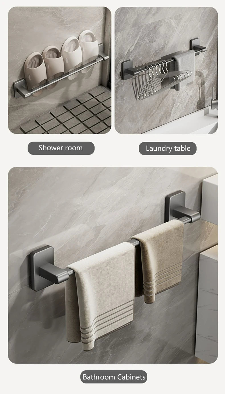 Non perforated suction cup wall mounted towel rack, bathroom storage rack, bathroom horizontal bar towel rack