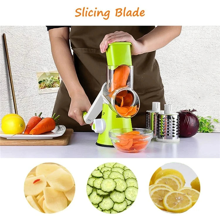 K82 Manual Rotary Vegetable Slicer Cutter Kitchen Vegetable Cheese Grater Chopper with 3 Sharp Stainless Steel Drums KC0082