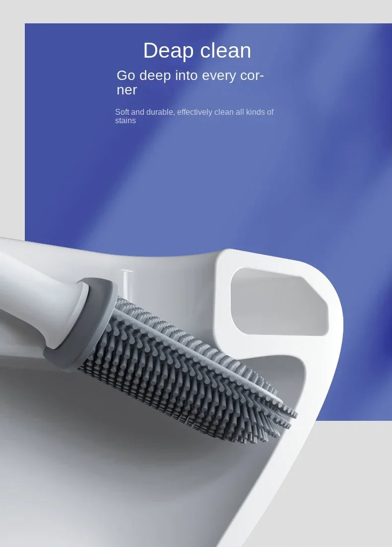 Light luxury Silicone Toilet Brush with Long Handle Flexible Cleane MINI Bathroom Brush Quick Drying Holder Bathroom Accessories