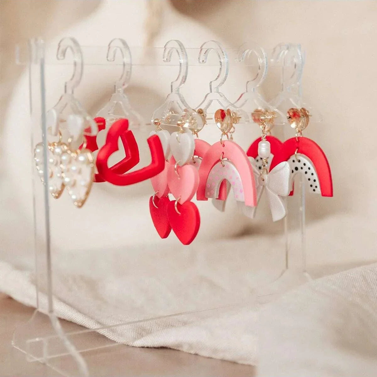 1set/2sets Acrylic Creative Jewelry Racks, Coat Hangers Shape Earring Racks, Cute Gift For Women And Girl, Home Shop Decor