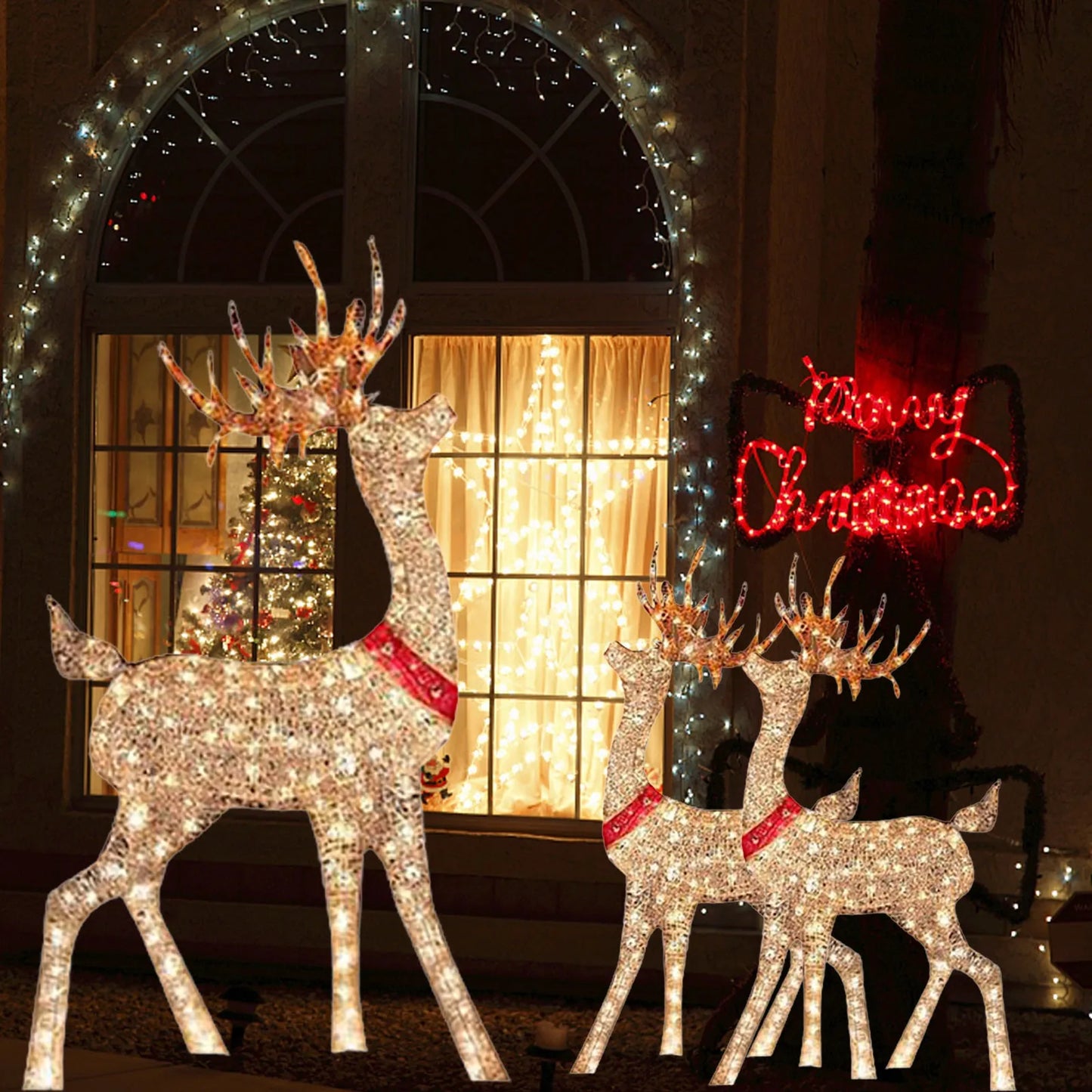 Lighted Christmas Deer Sleigh Outdoor Yard Decoration Winter Decoration For Front Yards New Fashion And Simple Furnishings 2024
