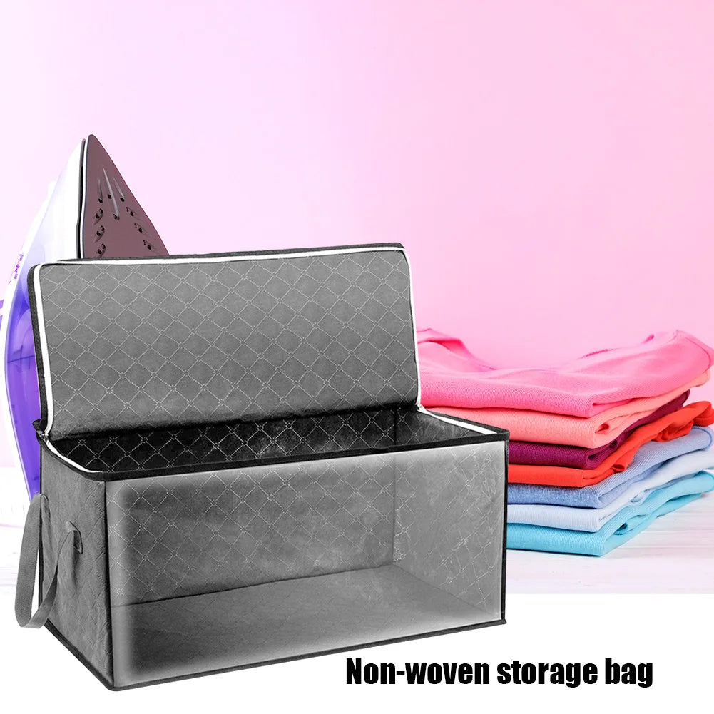 Large Capacity Clothes Storage Bag Non-Woven Foldable Quilt Storage Bag with Lids Zipper Wardrobe Clothing Organizer Sorting Box