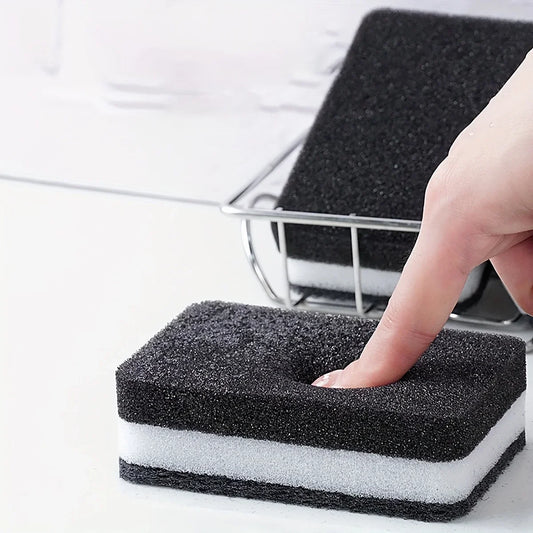 Black sandwiched white double-sided thickened dishwashing sponge
