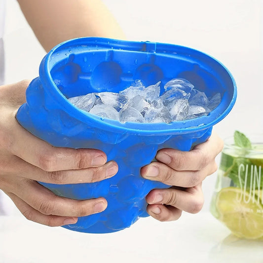 1pc Silicone Ice Bucket Portable 2 In 1 Large Mold With Lid Whiskey Freeze Ice Cooler Beer Cabinet Kitchen Bar Tools