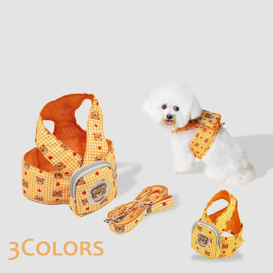 Pet Harness with Backpack for Dog Outdoor Travel Dog Snacks Backpack Cute Bear Motif Dog Harness with Leash Mini Dog Backpack