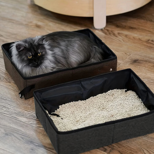 Foldable And Portable Cat Litter Box Fabric Cat Litter Basin With Lid And Handle Anti-Splashing Leak Proof Cat Travel Litter Box
