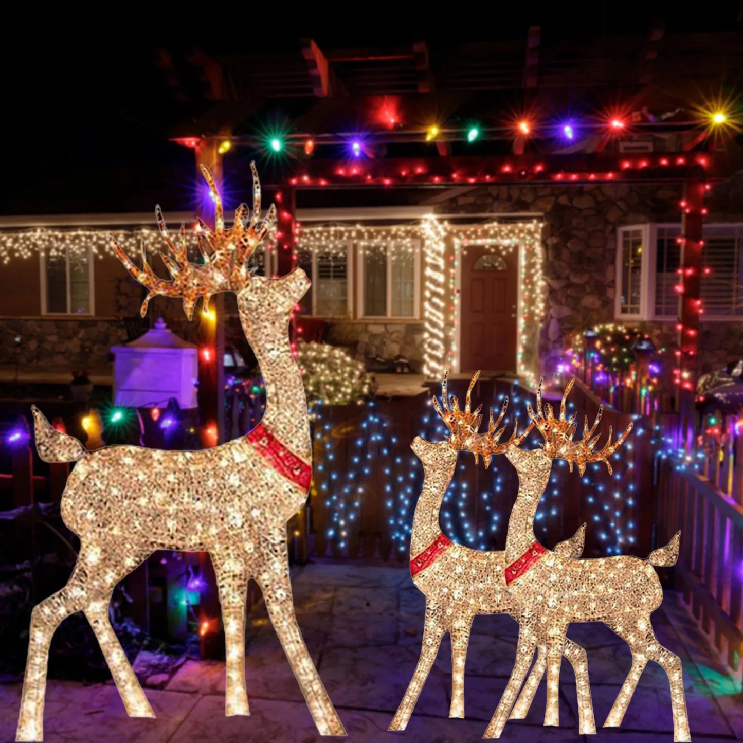 Lighted Christmas Deer Sleigh Outdoor Yard Decoration Winter Decoration For Front Yards New Fashion And Simple Furnishings 2024
