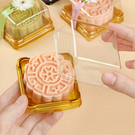 50pcs Dessert Egg-Yolk-Puff BoxTransparent square Plastic Mooncake Dome Packaging Boxes, Moon Cake Container Baking Food Packing