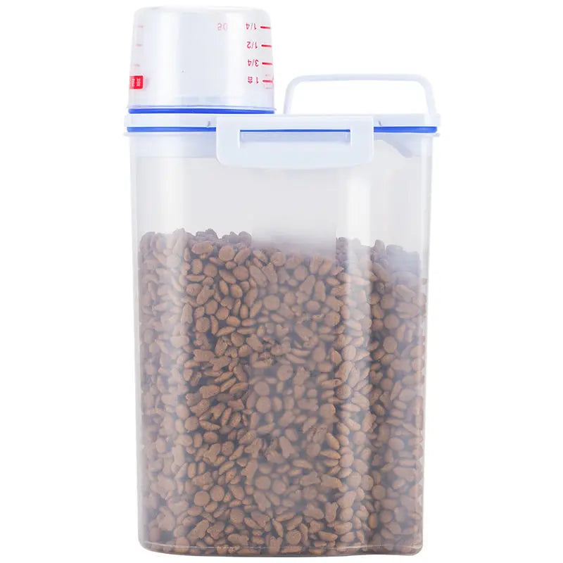 Dog Cat Food Pail Plastic Storage Tank with Measuring Cup Container
