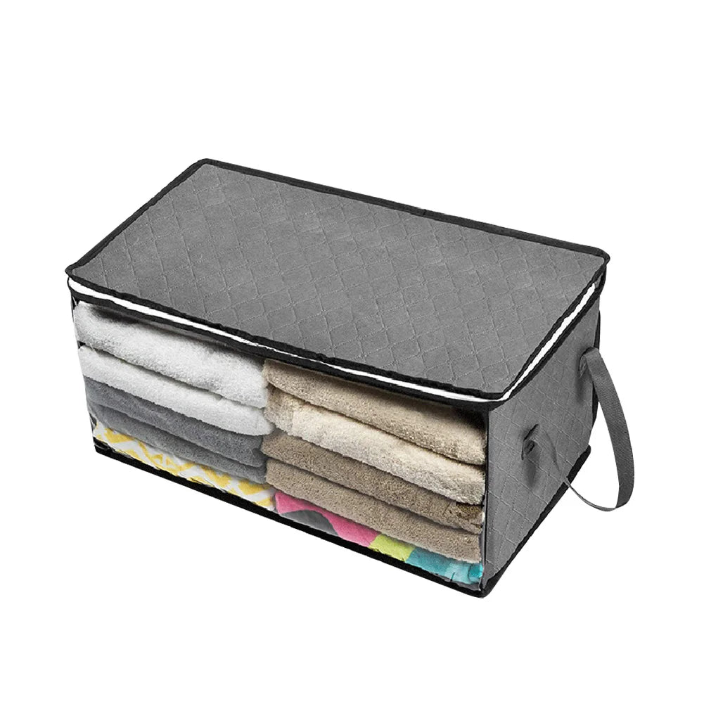 Large Capacity Clothes Storage Bag Non-Woven Foldable Quilt Storage Bag with Lids Zipper Wardrobe Clothing Organizer Sorting Box