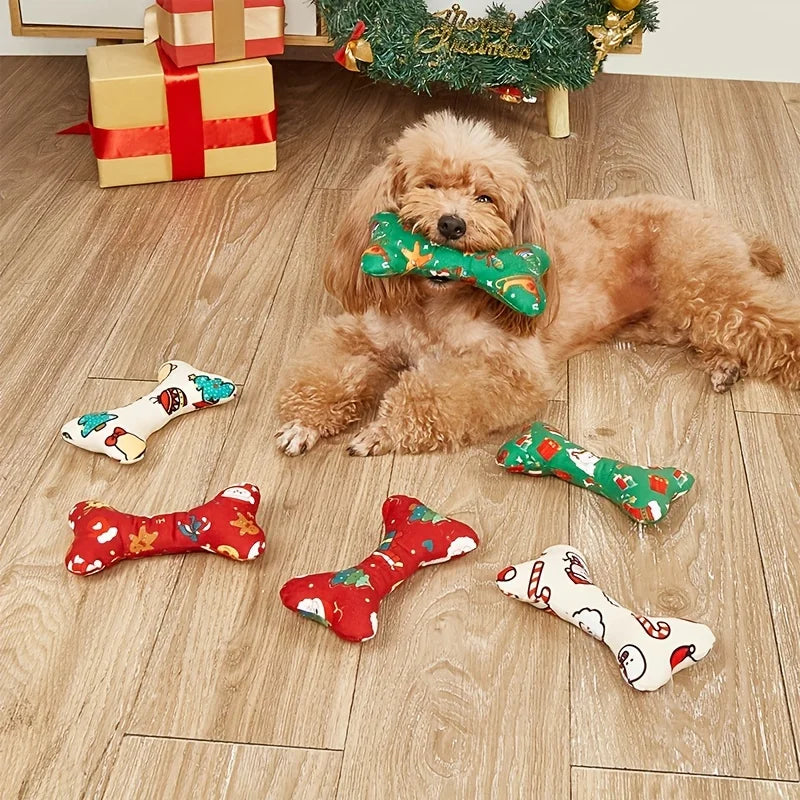 Durable Plush Bone-Shaped Dog Toy - Squeaky, Chew-Resistant for All Breeds - Perfect for Christmas & Birthday Parties