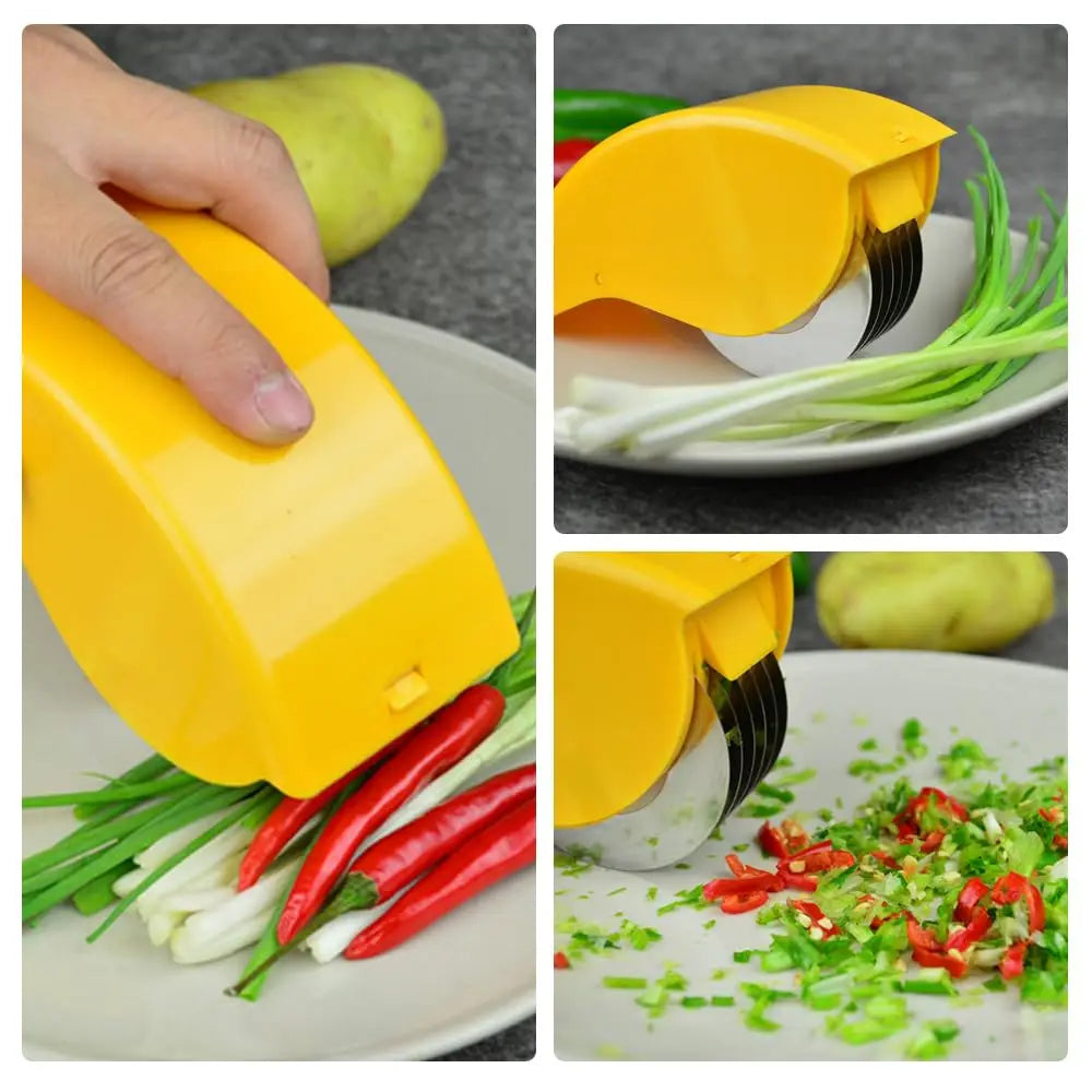 Parsley Chopper Roller Manual Scallion Cutter with 6 Stainless Steel Blade Detachable Herb Roller Mincer Vegetable Chopper Tools