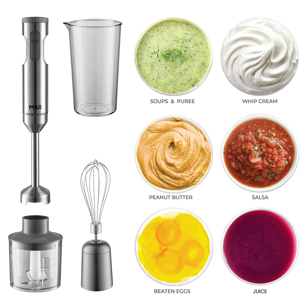 MIUI Hand Immersion Blender 1000W Powerful 4-in-1,Stainless Steel Stick Food Mixer