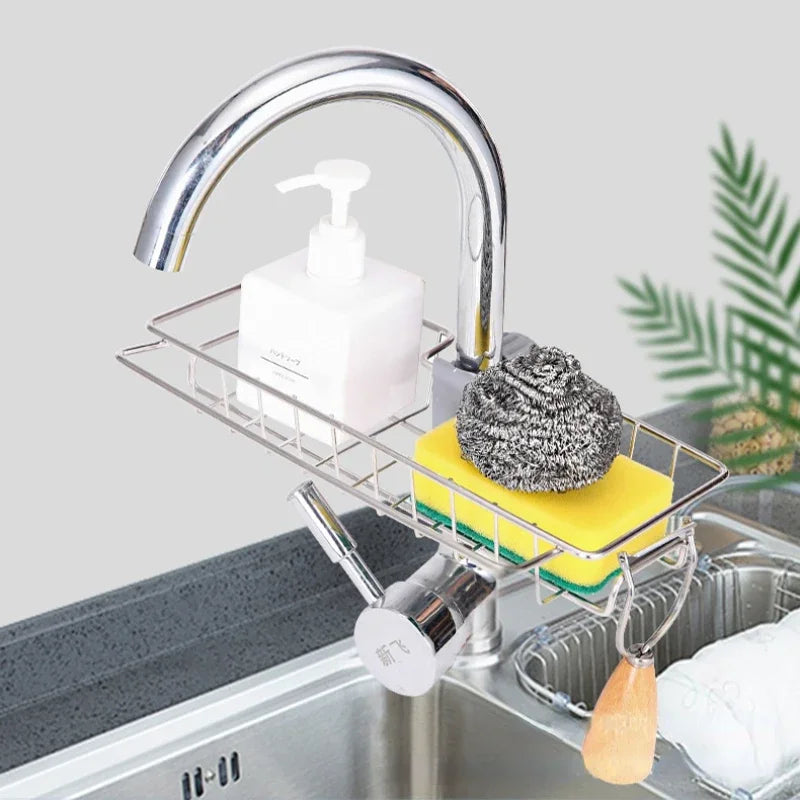 Kitchen Stainless Steel Sink Drain Rack Sponge Storage Faucet Holder Soap Drainer Towel Rack Shelf Organizer Kitchen Accessories