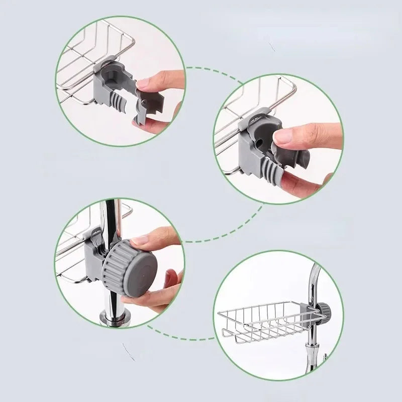 Kitchen Stainless Steel Sink Drain Rack Sponge Storage Faucet Holder Soap Drainer Towel Rack Shelf Organizer Kitchen Accessories