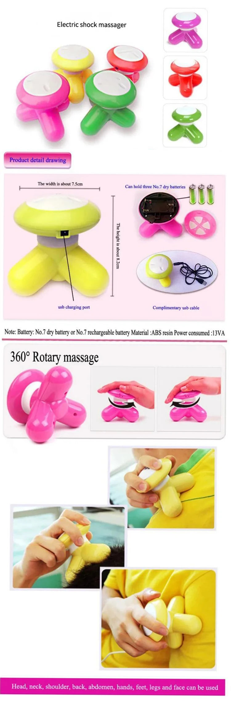 Multifunctional Full Body Vibration Mini Mini Massager Household USB Charging Electric Triangle Cervical Massage