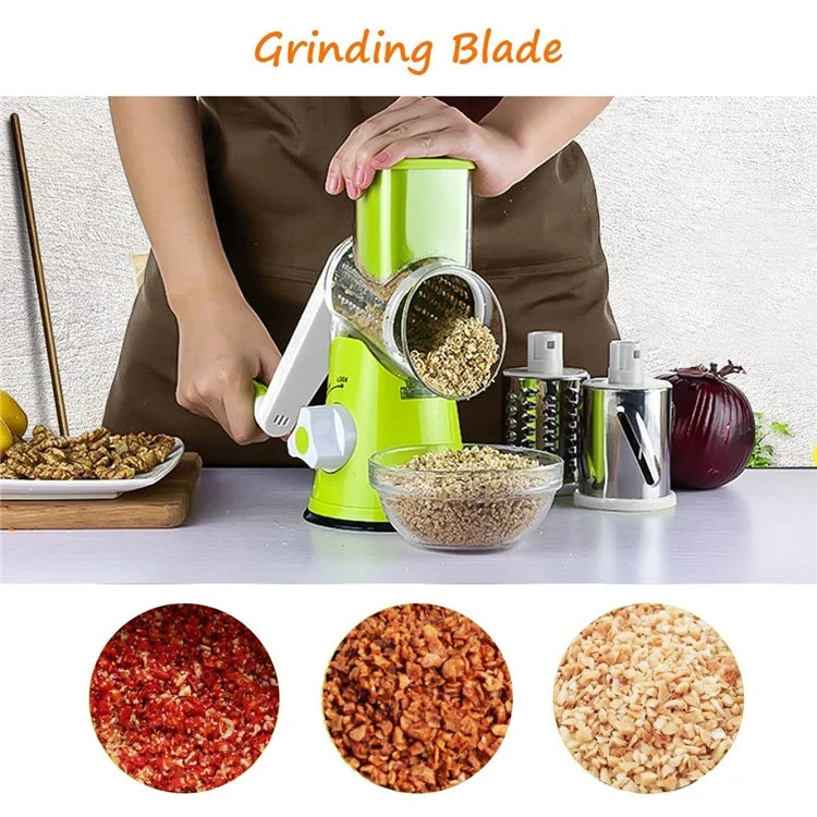 K82 Manual Rotary Vegetable Slicer Cutter Kitchen Vegetable Cheese Grater Chopper with 3 Sharp Stainless Steel Drums KC0082