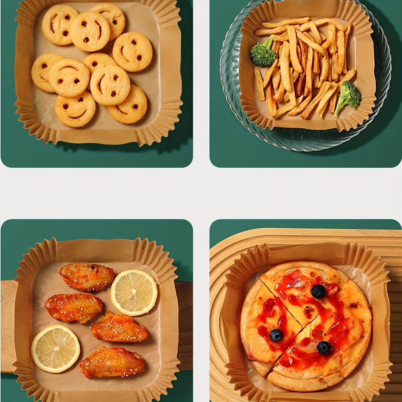 50Pcs Air Fryer Disposable Paper Air Fryer Accessories Square Round Oil-proof Liner Non-Stick Mat for Kitchen Oven Baking