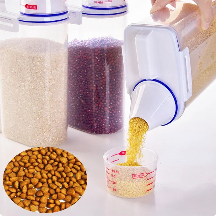 Dog Cat Food Pail Plastic Storage Tank with Measuring Cup Container