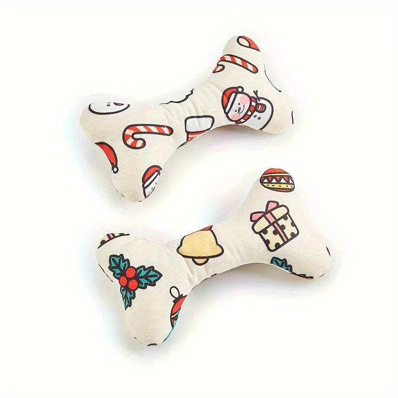 Durable Plush Bone-Shaped Dog Toy - Squeaky, Chew-Resistant for All Breeds - Perfect for Christmas & Birthday Parties