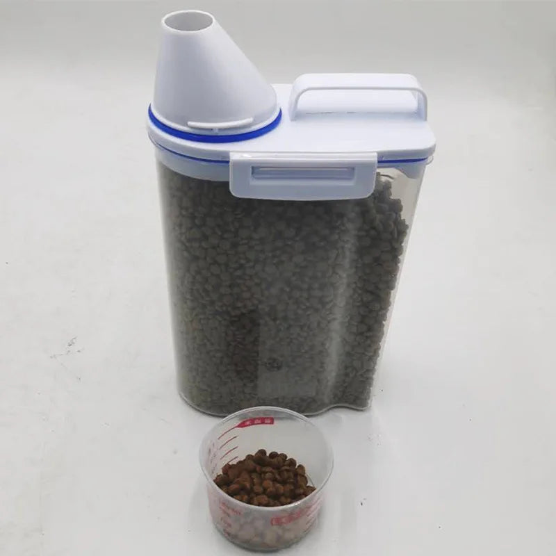 Dog Cat Food Pail Plastic Storage Tank with Measuring Cup Container