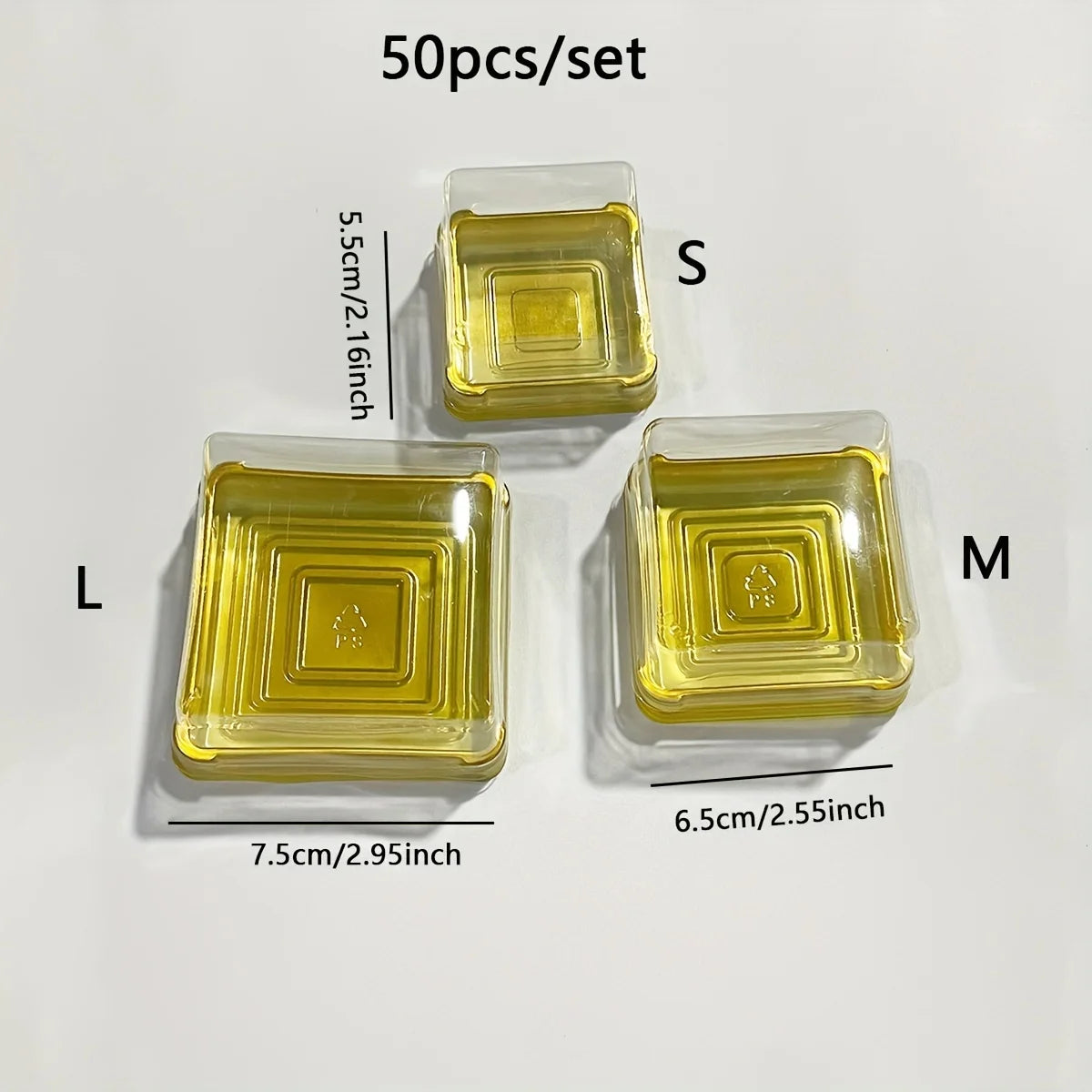 50pcs Dessert Egg-Yolk-Puff BoxTransparent square Plastic Mooncake Dome Packaging Boxes, Moon Cake Container Baking Food Packing