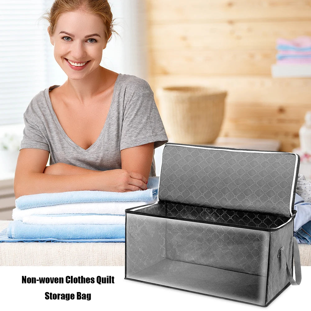 Large Capacity Clothes Storage Bag Non-Woven Foldable Quilt Storage Bag with Lids Zipper Wardrobe Clothing Organizer Sorting Box