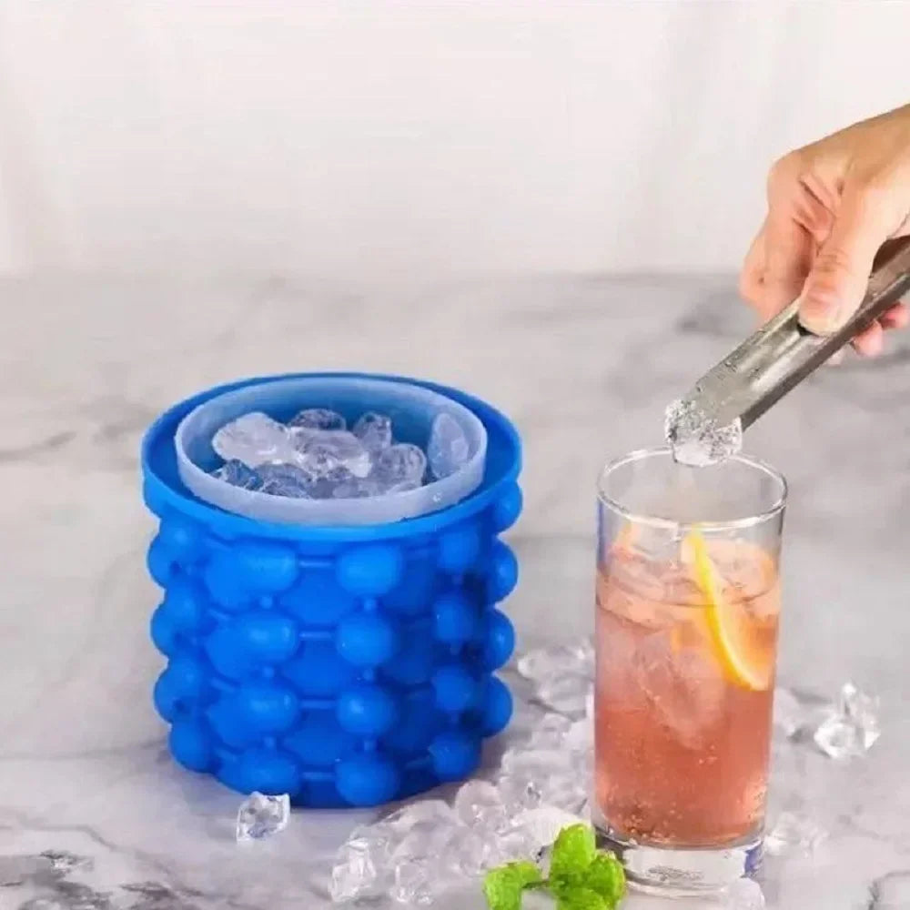 1pc Silicone Ice Bucket Portable 2 In 1 Large Mold With Lid Whiskey Freeze Ice Cooler Beer Cabinet Kitchen Bar Tools