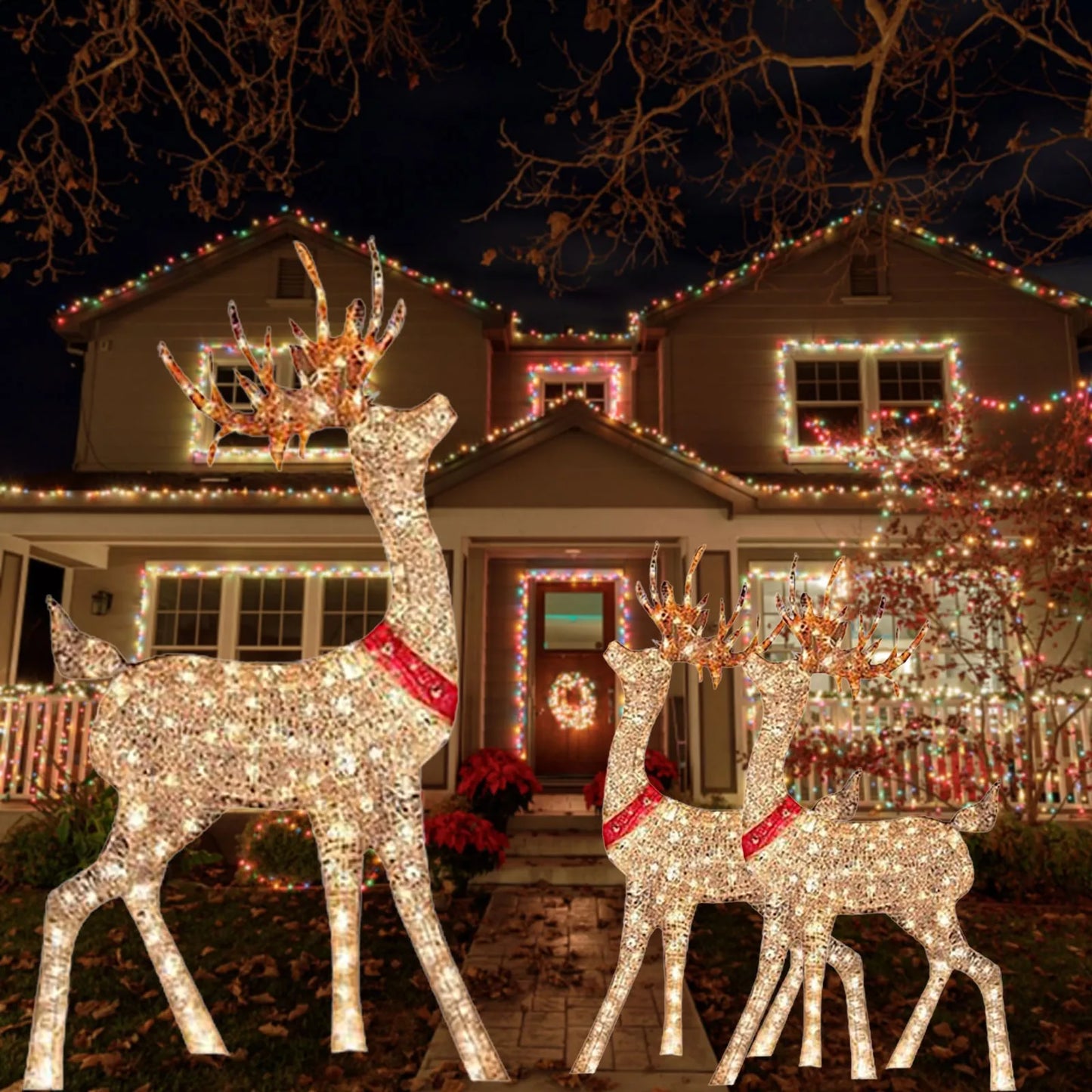 Lighted Christmas Deer Sleigh Outdoor Yard Decoration Winter Decoration For Front Yards New Fashion And Simple Furnishings 2024