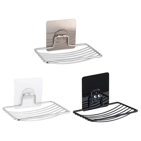 Stainless Steel No Punching Soap Holder Bathroom Wall-Mounted Soap Dish Holder Self Adhesive Kitchen Spong Storage Rack