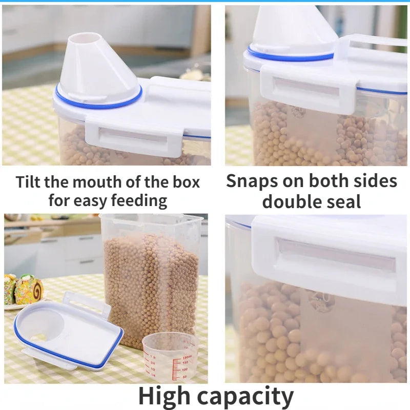 Dog Cat Food Pail Plastic Storage Tank with Measuring Cup Container