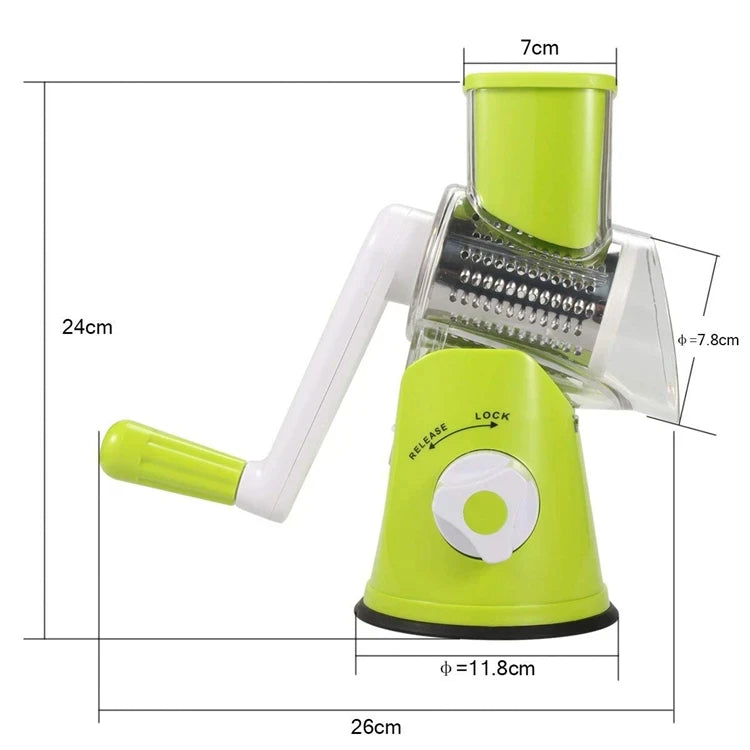 K82 Manual Rotary Vegetable Slicer Cutter Kitchen Vegetable Cheese Grater Chopper with 3 Sharp Stainless Steel Drums KC0082