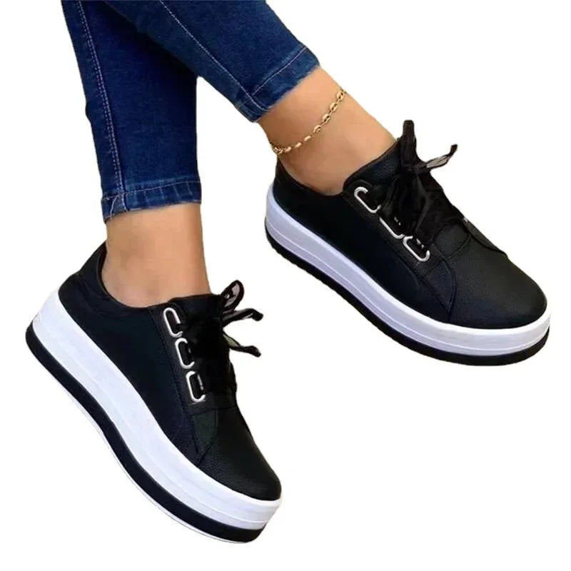 New Women Casual Sneakers Ladies Fashion Ribbon Casual Vulcanized Shoes Lace Up Thick Sole Sneakers Female Shoes Plus Size 43